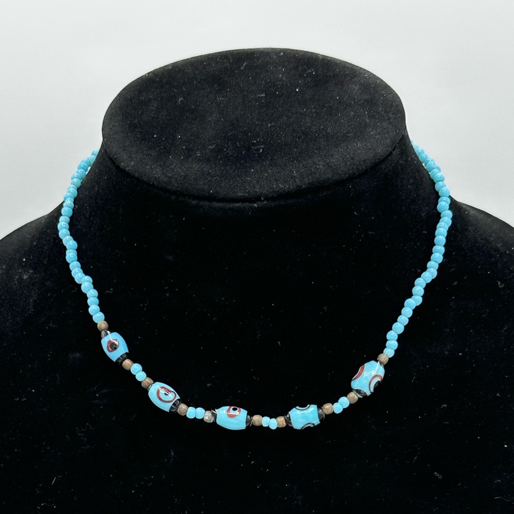 Vintage Bright Blue African Trade Bead Necklace